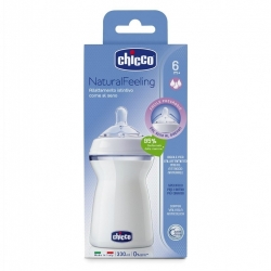 Kojenecká láhev CHICCO NATURAL FEELING silikonový dudlík 330ml od 6m+  rychlý průtok