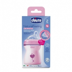 Kojenecká láhev CHICCO NATURAL FEELING 250ml od 2m+ růžová průtok střední