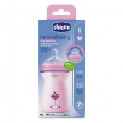 Kojenecká láhev CHICCO NATURALL FEELING 330ml od 6m+ růžová rychlý průtok