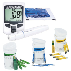 Sada přístroje s 10 proužky na glukózu, 5 proužků na cholesterol a 10 proužků kyselinu močovou NOVAMA MULTICHECK PRO+ 