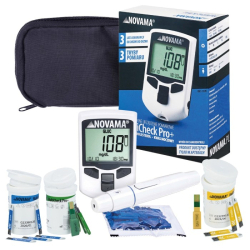 Sada přístroje s 10 proužky na glukózu, 5 proužků na cholesterol a 10 proužků kyselinu močovou NOVAMA MULTICHECK PRO+ 