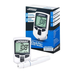 Sada přístroje s 10 proužky na glukózu, 5 proužků na cholesterol a 10 proužků kyselinu močovou NOVAMA MULTICHECK PRO+ 