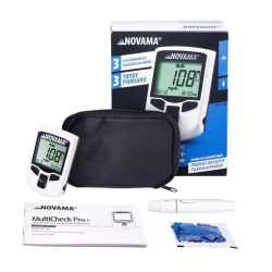Sada přístroje s 10 proužky na glukózu, 5 proužků na cholesterol a 10 proužků kyselinu močovou NOVAMA MULTICHECK PRO+ 