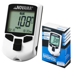 Sada přístroje s 10 proužky na glukózu, 5 proužků na cholesterol a 10 proužků kyselinu močovou NOVAMA MULTICHECK PRO+ 
