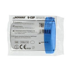 Nádoby na moč NOVAMA U-CUP 120ML 50 ks. Sterilní nádobka na moč s odměrkou a těsně přiléhajícím víčkem.